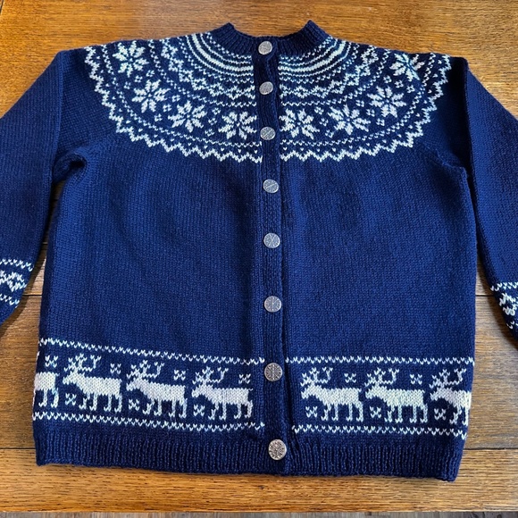Hand Knit Norwegian Sweater in Navy & White  from O Allers Bergen, Norway - M-L - Picture 9 of 11